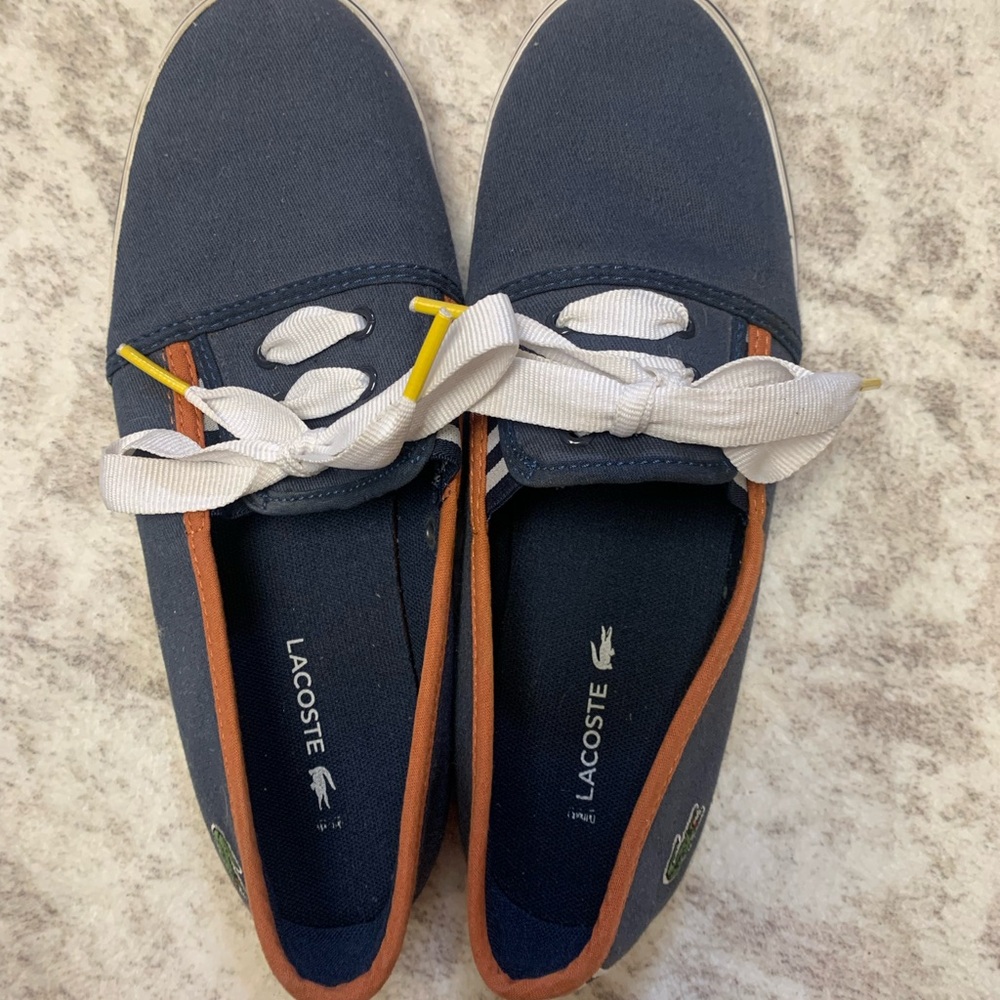 Lacoste Blue Canvas Shoes with White and Brown Accents